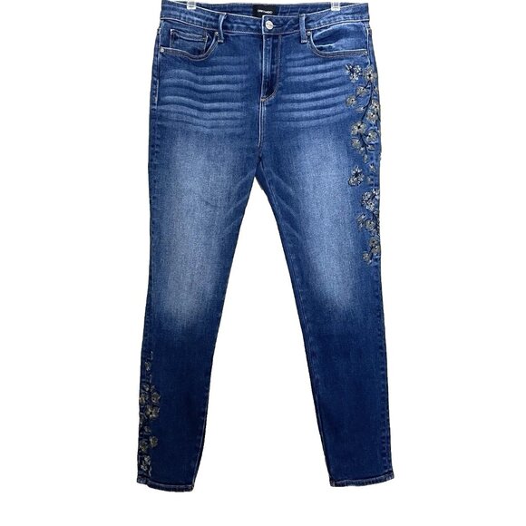Driftwood Jackie High Rise Jeans 30 Embroidered Floral Stretch Denim Skinny - Picture 1 of 9